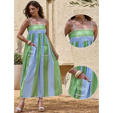 Striped Slip Maxi Dress for Women's Summer Vacation Beach Spaghetti Strap Dresses