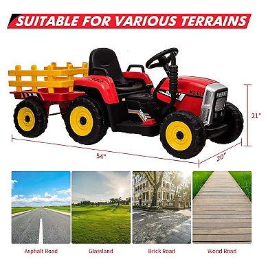 12V Kids Ride on Tractor with Trailer & Remote Control, Electric Tractor for Toddlers Ages 3-6