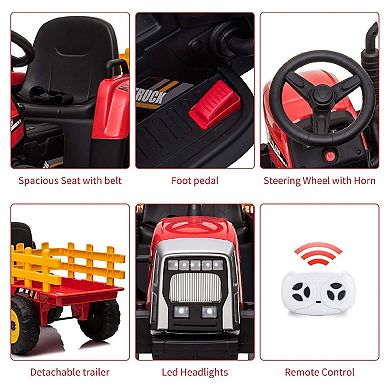 12V Kids Ride on Tractor with Trailer & Remote Control, Electric Tractor for Toddlers Ages 3-6