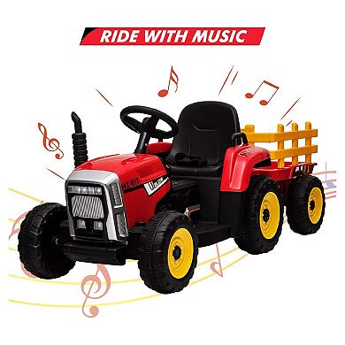 12V Kids Ride on Tractor with Trailer & Remote Control, Electric Tractor for Toddlers Ages 3-6