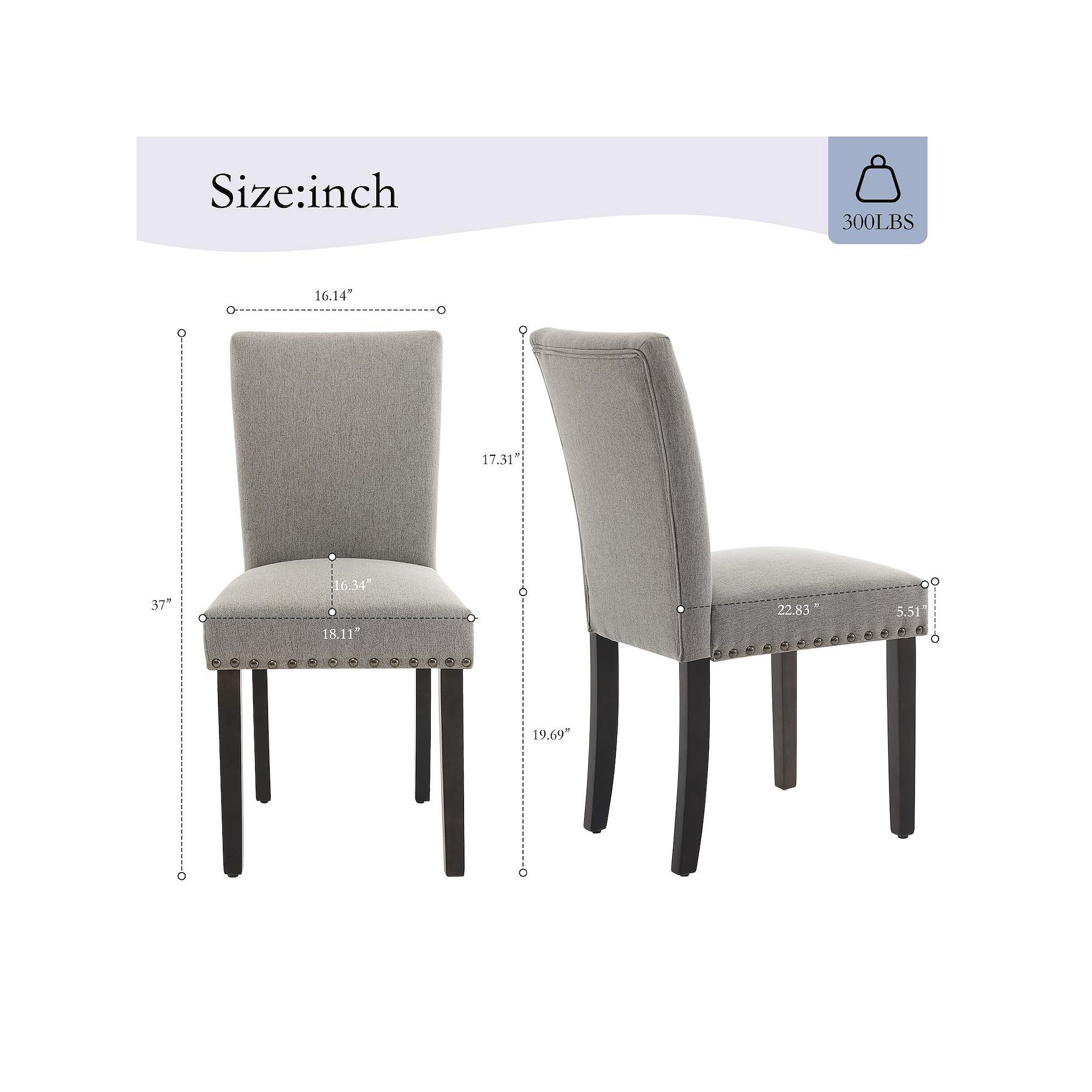 Dining chair size diagram with inch measurements