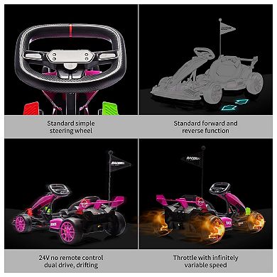 24V Electric Drift Kart for Kids, Adjustable Seat & 8.5 MPH High Speed
