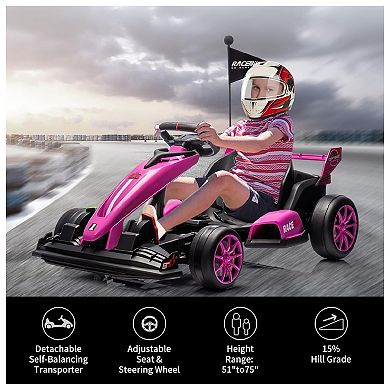 24V Electric Drift Kart for Kids, Adjustable Seat & 8.5 MPH High Speed