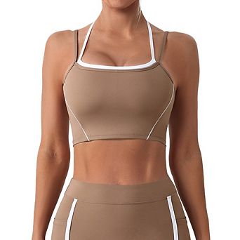 2 in 1 Halter Neck Open Back Yoga Tank Top High Impact Sports Bra Buttery Soft Adjustable Straps