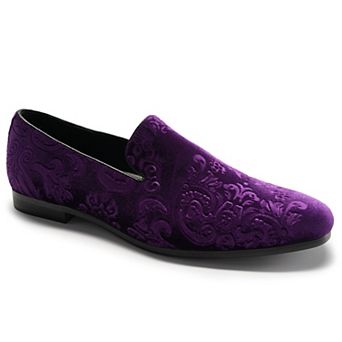Men's Floral Loafers Slip-On Velvet Flower Embossed Casual Shoes