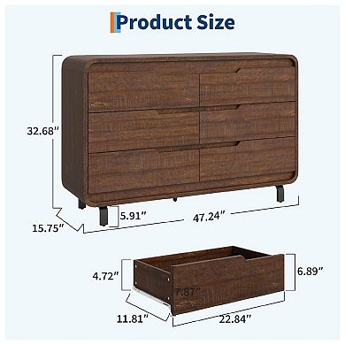 6 Drawers Dresser for Bedroom, Modern Wooden Clothes Dresser with Large Wood Storage