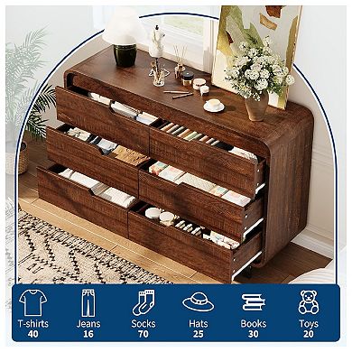 6 Drawers Dresser for Bedroom, Modern Wooden Clothes Dresser with Large Wood Storage