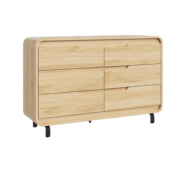 6 Drawers Dresser for Bedroom, 47 in Wide Modern Wooden Clothes Dresser - 6-drawer-Natural - 6-drawer
