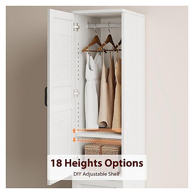 Armoire Wardrobe Closet with 2 Doors, Wooden Wardrobe Cabinet with Hanging Rod