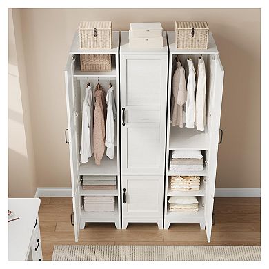 Armoire Wardrobe Closet with 2 Doors, Wooden Wardrobe Cabinet with Hanging Rod