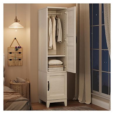 Armoire Wardrobe Closet with 2 Doors, Wooden Wardrobe Cabinet with Hanging Rod