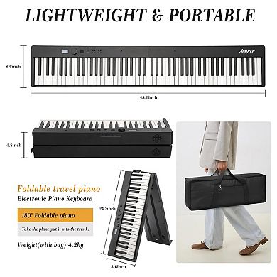 88 Key Foldable Portable Piano Compact Full-Size Electronic Keyboard with Bluetooth
