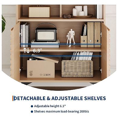 Fluted Mid Century Modern Sideboard Cabinet with Metal Legs - Buffet Storage Credenza