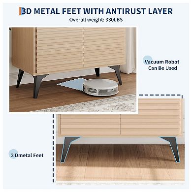 Fluted Mid Century Modern Sideboard Cabinet with Metal Legs - Buffet Storage Credenza