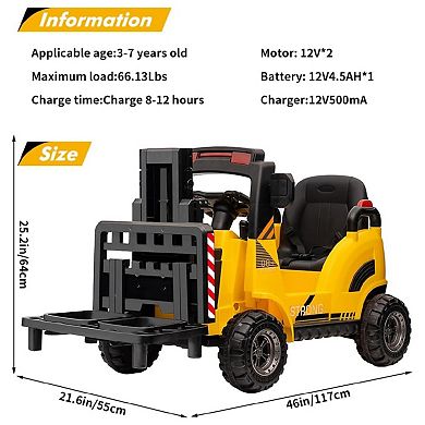 12V Ride On Forklift Toy Car for Kids, Electric Ride On Car with Remote Control