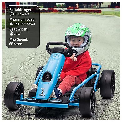 24V Electric Go Kart for Kids 8-12 Years 9Ah Large Battery, 8MPH High Speed