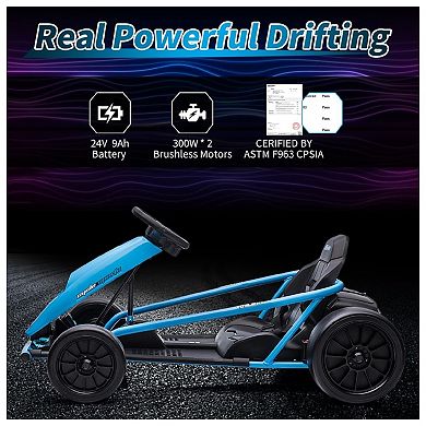 24V Electric Go Kart for Kids 8-12 Years 9Ah Large Battery, 8MPH High Speed