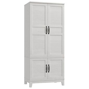 Armoire Wardrobe Closet with 4 Doors, Wooden Wardrobe Cabinet with Hanging Rod