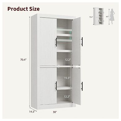 Kitchen Storage Pantry, Pantry Storage Cabinet with 4 Doors & Adjustable Shelves