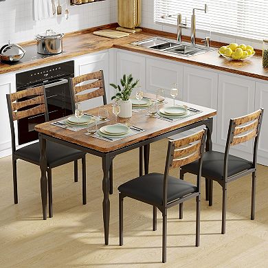 5-Piece Industrial Dining Table Set for 4,Spiral Metal Legs, Compact Furniture for Kitchen/Apartment