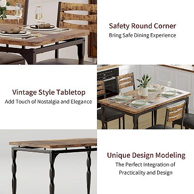 5-Piece Industrial Dining Table Set for 4,Spiral Metal Legs, Compact Furniture for Kitchen/Apartment