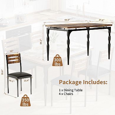 5-Piece Industrial Dining Table Set for 4,Spiral Metal Legs, Compact Furniture for Kitchen/Apartment