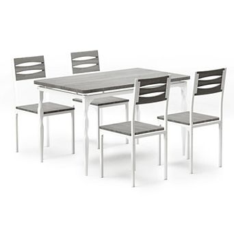 5 pc Industrial Dining Table Set for 4,Spiral Metal Legs, Compact Furniture for Kitchen/Apartment