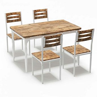 5 pc Industrial Dining Table Set for 4,Spiral Metal Legs, Compact Furniture for Kitchen/Apartment
