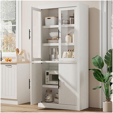 Kitchen Storage Pantry, Pantry Storage Cabinet with 4 Doors & Adjustable Shelves