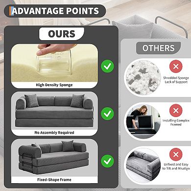 78"Convertible Sleeper Sofa Bed,4-in-1 Corduroy Boneless Couch with Pillows,Folding Sectional Sofa