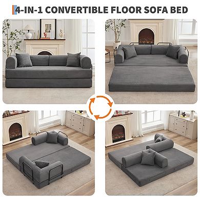 78"Convertible Sleeper Sofa Bed,4-in-1 Corduroy Boneless Couch with Pillows,Folding Sectional Sofa
