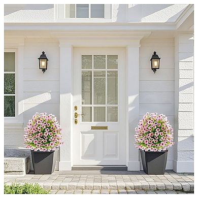 2Pcs Artificial Bushes with Ground Spike, Fake Flowers Outdoor, UV Resistant Realistic Fabric Shrubs
