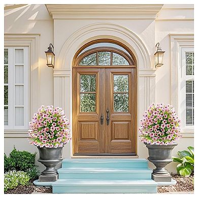 2Pcs Artificial Bushes with Ground Spike, Fake Flowers Outdoor, UV Resistant Realistic Fabric Shrubs