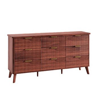 9 Drawers Dresser for Bedroom, Dressers with Curved Profile Design, Fluted Wood Drawers