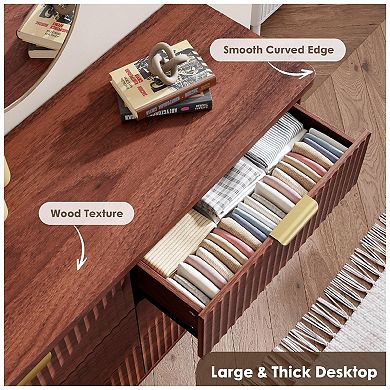 9 Drawers Dresser for Bedroom, Dressers with Curved Profile Design, Fluted Wood Drawers