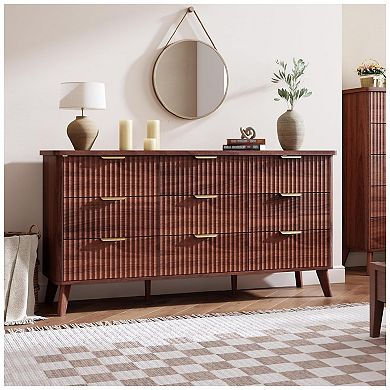 9 Drawers Dresser for Bedroom, Dressers with Curved Profile Design, Fluted Wood Drawers