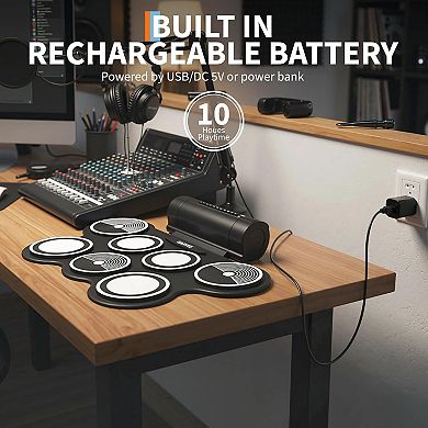 7-Pad Electronic Drum Set with Speaker, Headphone Jack, Pedals & Sticks, Portable Electric Drum Kit