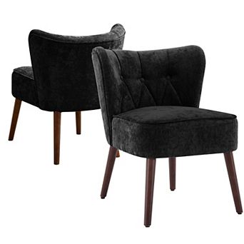 Accent Chair Living Room Chair, Armless Lounge Chair with Wood Legs Upholstered Makeup Vanity