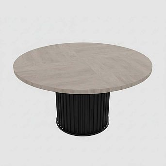 47" Industrial Round Dining Table for 4-6 - Sturdy Waveform Metal Pedestal Base, Ideal for Kitchen