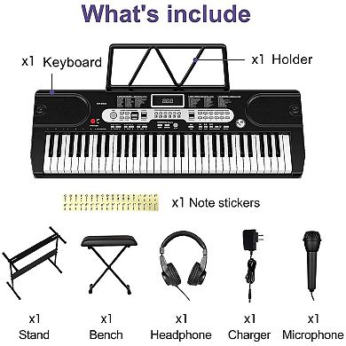 61 Key Digital Keyboard Piano Set Portable HIPS Electronic Piano with Stand, Microphone