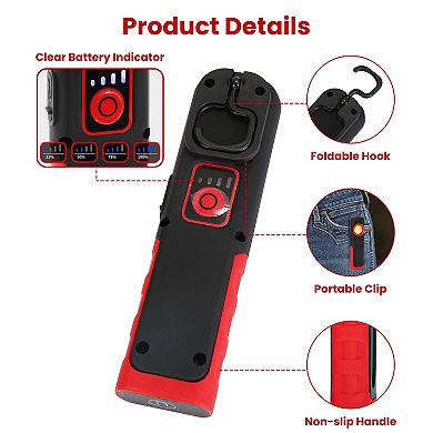 Mini LED Work Light, Magnetic Pocket EDC Flashlight with 4 Modes & Hook, IP44 Waterproof, Dimmable
