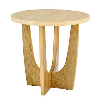 25 Inch Round Wooden End Table and Side Table in Oak