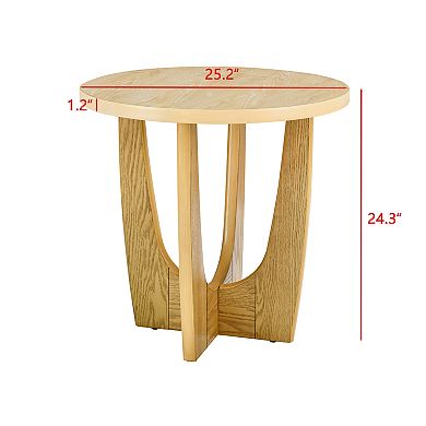 25 Inch Round Wooden End Table and Side Table in Oak