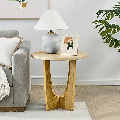 25 Inch Round Wooden End Table and Side Table in Oak