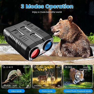 4K Night Vision Goggles 10X Zoom Binoculars with 2624ft Range, 3" Screen, WiFi, 64G Card