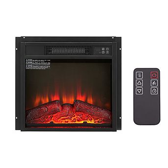 18" Electric Fireplace Insert Ultra-Thin Heater with Realistic Log & Flame Remote Control Included