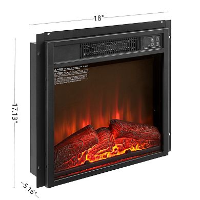 18" Electric Fireplace Insert Ultra-Thin Heater with Realistic Log & Flame Remote Control Included