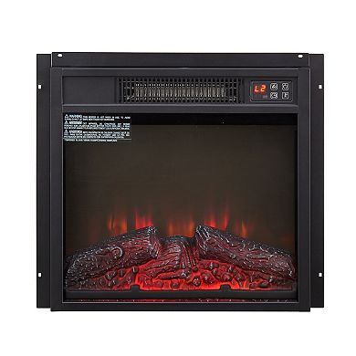 18" Electric Fireplace Insert Ultra-Thin Heater with Realistic Log & Flame Remote Control Included