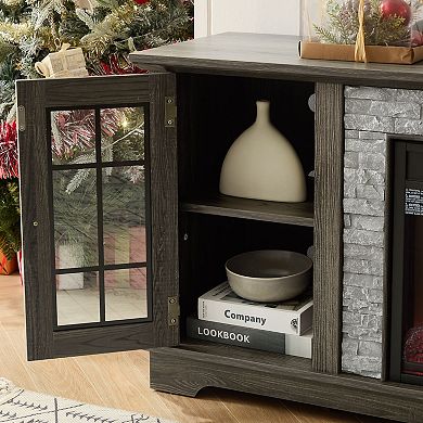 2-Door Storage cabinet with Electric Fireplace Console Cabinet