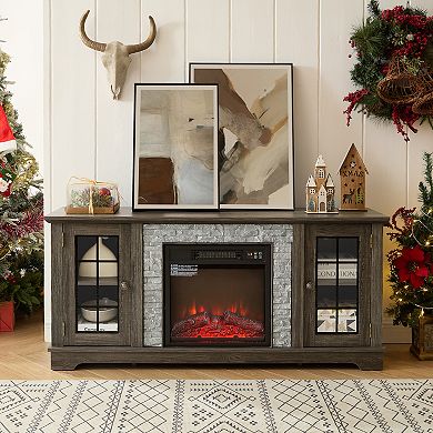 2-Door Storage cabinet with Electric Fireplace Console Cabinet